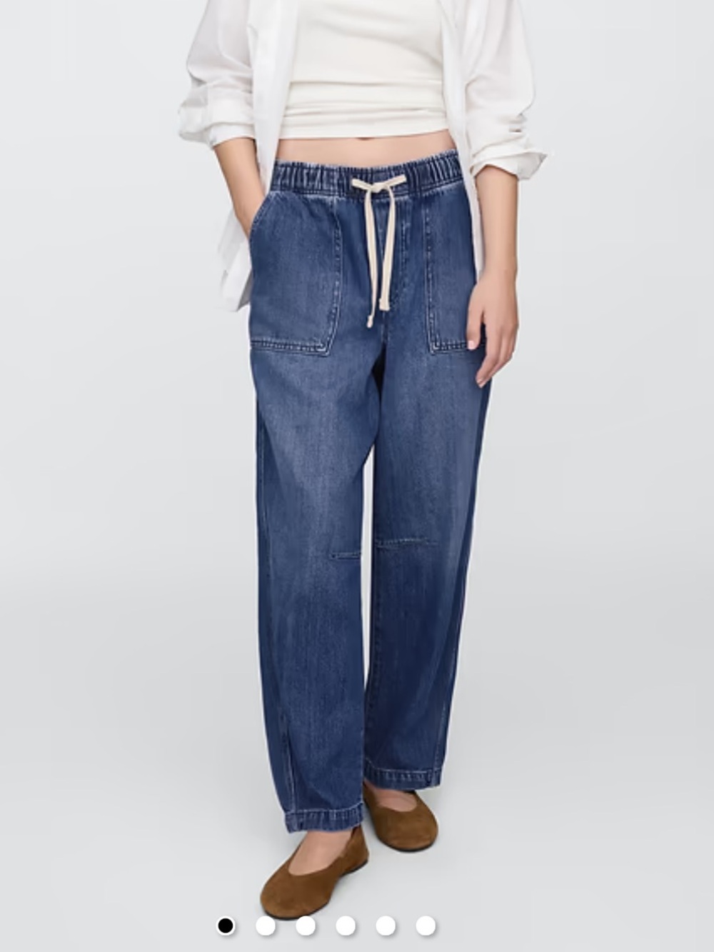 GAP Dark Blue “Supersoft Pull-On Barrel” Mid rise Jean